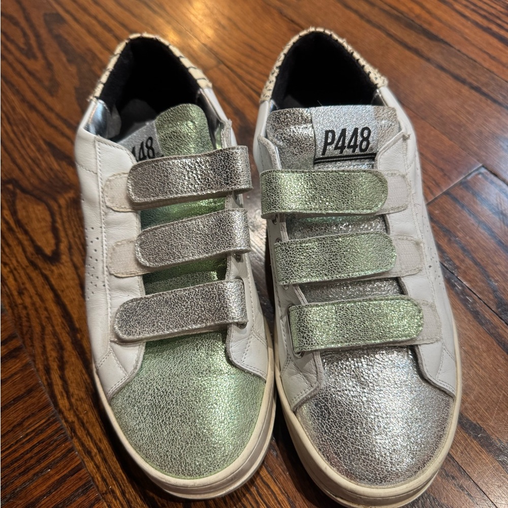 P448 Silver and Green Velcro Sneakers